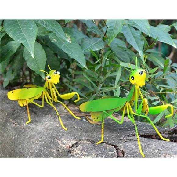 5Metal Mantis Garden Yard Art Decor Set of 2 Lawn Patio Tree Ornaments Sculpture - Picture 1 of 6